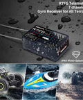 Image of R7FG 7 Channel Gyro Receiver 2.4GHz Telemetry Long Range for RC cars and boats, showing waterproof IPX4 design.