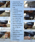 SeaSierra Marine lower unit gear lube oil pump instruction collage for outboards; eight steps showing assembly and oil pumping.