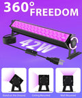 3 Pack 42W LED Black Light Bar Flood Lights with plug and switch, six foot cord, purple glow for 360° mounting options