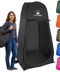 Woman holding Multipurpose Privacy Pop Up Tent For Camping And Beach With Easy Open Portable Shower Stall Dressing Room Carry Bag.