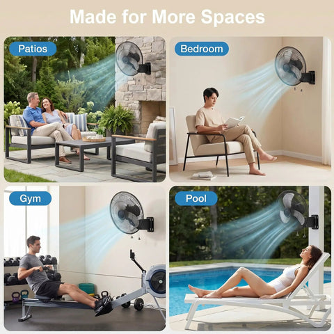 18 Inch Oscillating Wall Mount Fan With 3 Speed High Velocity Breeze, Beast Mode Power, 90 Degree Oscillation And 30 Degree Tilt in various settings