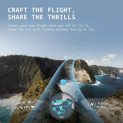 8K 360 Drone For Immersive Flight With Point To Fly Motion Control over coastal landscape