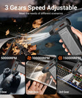 Beastly Turbo Cordless Air Duster 150000RPM Power with 3 speed options cleaning camera, blinds, and keyboard efficiently.
