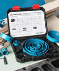 Open Slot Hole Saw Kit With Double Ground Teeth 21 Piece Drill Bit Set Including 13 Blades From Three Quarter Inch To Six Inch