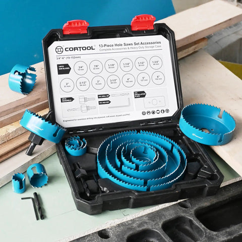Open Slot Hole Saw Kit With Double Ground Teeth 21 Piece Drill Bit Set Including 13 Blades From Three Quarter Inch To Six Inch