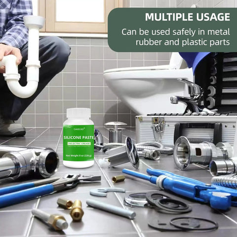 8oz Silicone Dielectric Grease For Electrical Connectors And O Rings Waterproof For Marine Automotive shown with plumbing tools