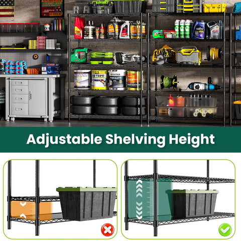 Heavy Duty 5 Tier Wire Shelving Unit With Liners Built Like A Tank For Serious Garage Organization Adjustable Steel Storage Rack Measuring 48 By 18 By 72 Inches Handles Up To 1875 Pounds Black