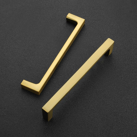 20 Pack Solid 5 Inch Square Cabinet Handles Brushed Brass Drawer Pulls for kitchen cabinetry on black surface