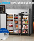 Solid Commercial Upright Freezer And Refrigerator Combo Fifty Four Cubic Feet Dual Zone Stainless Steel with 9 adjustable shelves