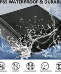 Rugged Outdoor Junction Box IP65 Weatherproof ABS Project Case With Two M24 Cable Glands Dustproof Black Electronics Enclosure For Outdoor Use Built To Last Electrical Housing For Outdoor Equipment 5.9 By 5.9 By 2.8 Inches, black IP65 ABS junction box shown with water splash