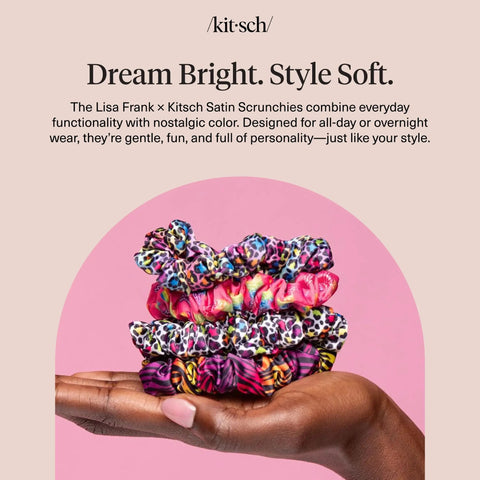 Rainbow Leopard Eco Friendly Satin Scrunchies Set 4 Pcs Soft As Silk Hair Ties That Glide No Damage For Frizz Free Sleep Ponytail Stretches