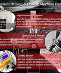 Real Deal Benchtop Milling Machine With 1100W Brushless Motor And Variable Speed Control featuring LCD screen details and safety switch.