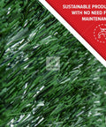 Close-up of Heavy Duty Privacy Hedge Slats for Chain Link Fence showing dense green PVC pine needle design with maintenance text