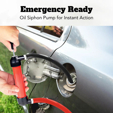 Person using Grab-And-Go Multi-Use Manual Fuel Transfer Pump Kit For Quick Liquid Transfers on car gas tank