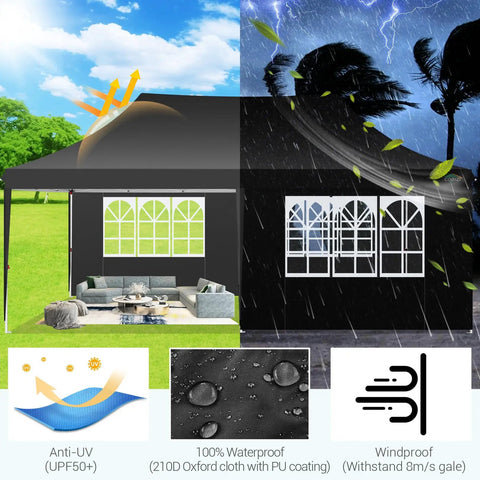 10x20 Pop Up Canopy Tent With Sidewalls And Upgrade Frame For Parties Weatherproof Outdoor Gazebo with UV and waterproof protection