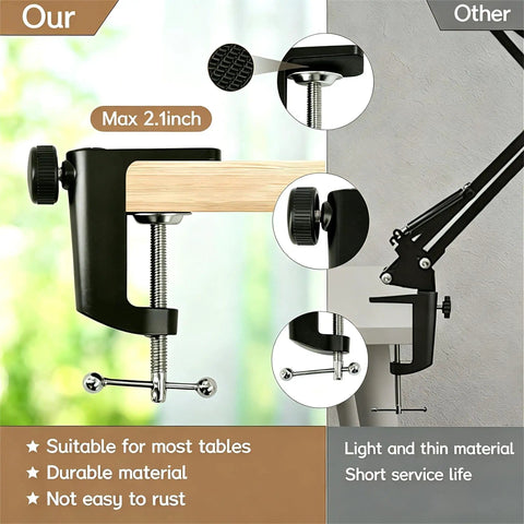 10X Magnifying Glass With Light And Clamp showcasing 2.1-inch adjustable clamp on table for hands free use