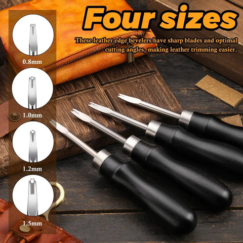 7 Piece Leather Knife Set With Four Edge Bevelers, One Cutting Knife And Two Burnishers For Leather Working Tools displayed