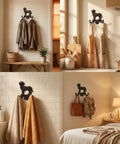 Built Solid Cast Iron Wall Mount Pet Hooks Set Of Two Double Hook Design Rustic Brown Finish Includes All Necessary Screws For Quick Hang Any Spot In The House Or Shed.
