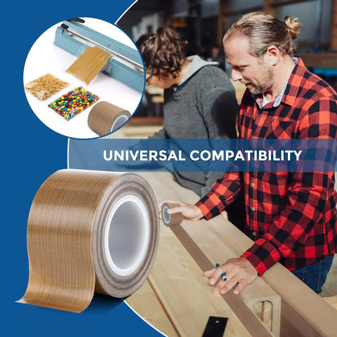 Built Tough Heavy Duty PTFE Fabric Tape 1 Inch By 30 Feet Heat Resistant Up To 500 Degrees For Vacuum Sealer Machines and Hand Impulse Sealers in use