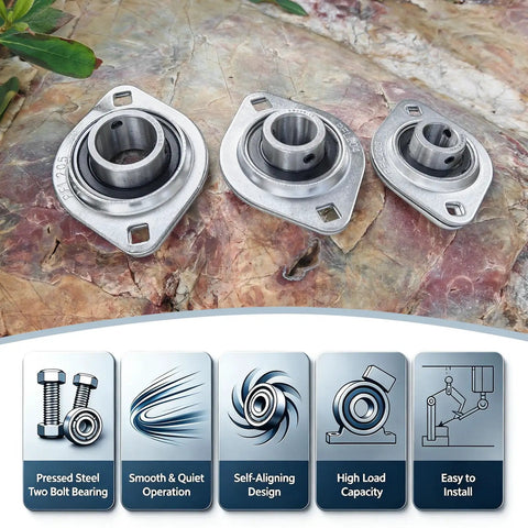 Pillow Block Bearing With Three Quarter Inch Bore, 304 Stainless Steel Housing, Set Screw Lock, Wrench Included on stone