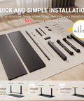 Quick installation kit for 47.2 Inch Standing Desk With Adjustable Height And Wood Top For Home Office And Gaming, unassembled parts on floor.