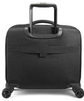 Back view of Xenon 3.0 Spinner Mobile Office Black Carry On with four wheels and retractable handle, made from rugged 1680D ballistic polyester.