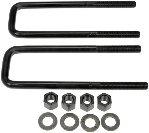 Rear Leaf Spring Axle U-Bolt Kit For Select Cadillac Chevrolet GMC Models with U-bolts, nuts, and washers shown.