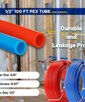 Half Inch PEX B Tubing Dual 50 Ft Rolls In Blue And Red For Plumbing And Radiant Floor Heating No Fuss Non-Barrier Type B Pipe