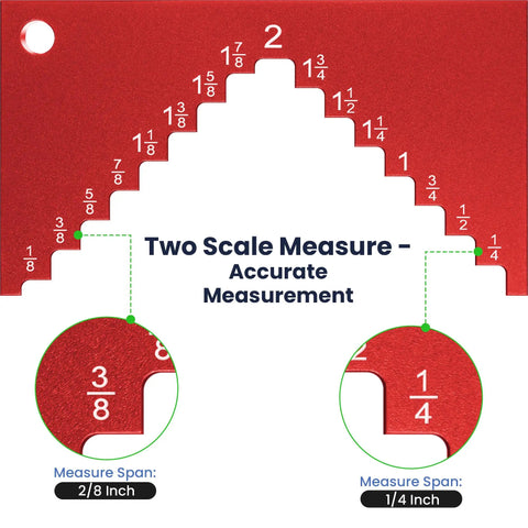 Heavy Duty Aluminum Table Saw Height Gauge For Dead On Cutting Heights - Straight Shooting Precision Measuring Tool With Vivid Red Finish showing dual scales.