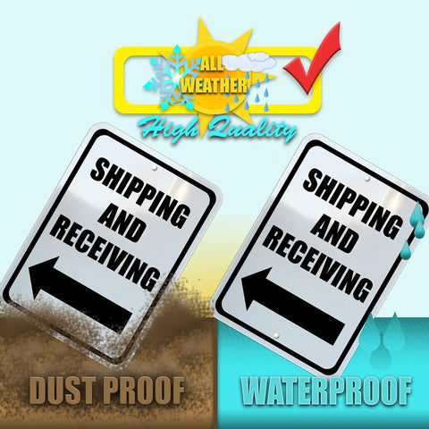 Left Arrow Directional Shipping And Receiving Sign Outdoor Durable Black On White With Mounting Holes Rust Resistant Rounded Corners 10 By 14 Inches Heavy Duty, waterproof and dust proof