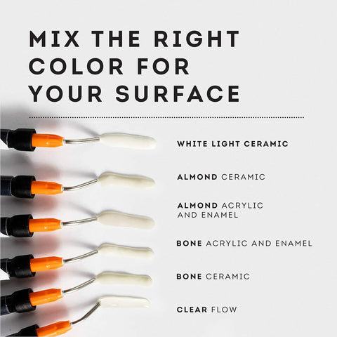 Color options with applicators for All In One Surface Repair Kit For Porcelain Ceramic Fiberglass Corian And Enamel Surfaces Fix Chips And Scratches In Minutes At Home Easy To Use For Tiles Bathrooms Fixtures And Countertops.