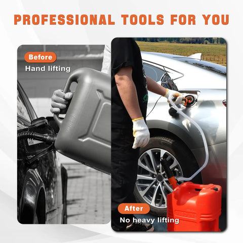 Hella Powerful Battery Fuel Siphon Pump With Slick High Suction Motor For Darn Smooth Gas Oil Water Diesel Transfer And No Drama Portable Operation In Vibrant Orange Color using fuel transfer hose.