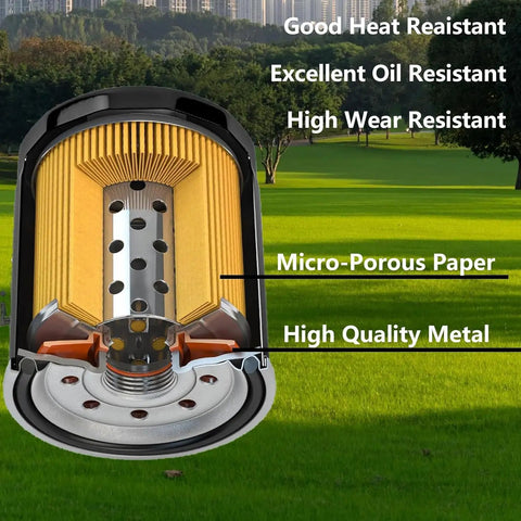 Cutout view of Two Pack Pro Grade Hydraulic Filter 52114 replacement showing micro-porous paper and high-quality metal specifications.