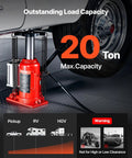 Image of 20 Ton Air Hydraulic Bottle Jack with pneumatic and manual operation lifting a vehicle, highlighting 20-ton capacity.
