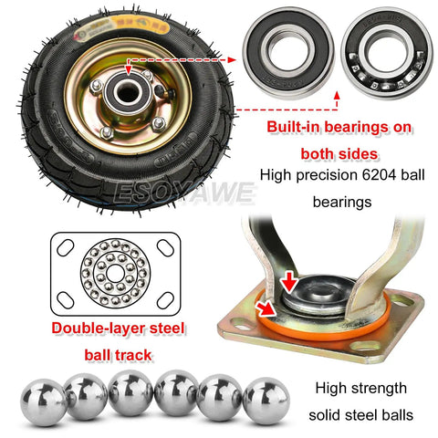 Set Of 4 Heavy Duty Pneumatic Rubber Caster Wheels 8 And 10 Inch with high precision 6204 ball bearings and double-layer steel ball track.