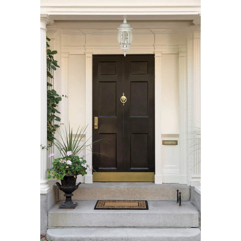 Three Light Outdoor Hanging Lantern In White Finish With Clear Beveled Glass 20 Inch Die Cast Aluminum Fixture above front door