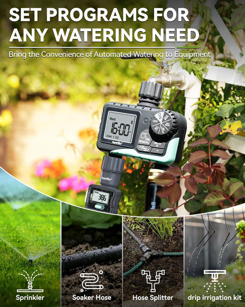 Two Zone Garden Hose Water Timer With Rain Delay And Manual Watering, Automatic Irrigation For Yard Or Lawn Sprinklers, IP65 Waterproof