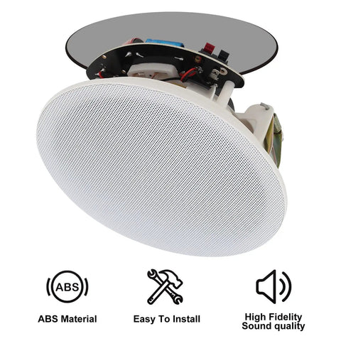 Side view of 6.5 Inch Bluetooth In Wall Ceiling Speaker with 600W 2 Way Flush Mount System showing ABS material and grille.