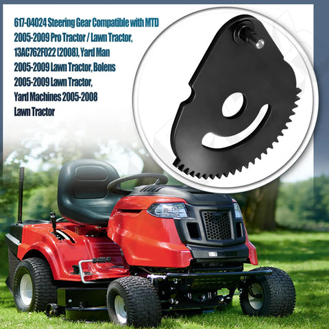 Plug-And-Play Steering Shaft And Gear Assembly For MTD Troy-Bilt Yard Machines Bolens Lawn Tractors next to red tractor