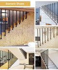 Heavy Duty Wrought Iron Stair Handrail With L Shaped Bracket Rock Solid Galvanized Steel Staircase Railing visible in various home settings.