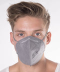 Man wearing N95 Disposable Respirator Mask Made In USA Super Comfy Fit Breathable Skin Friendly Nonwoven Fabric NIOSH Approved