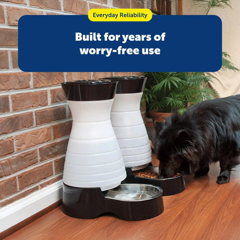 Hassle Free Double Pack Small Gravity Pet Food Station With Stainless Steel Bowl For Cats And Dogs Space Saving Self Dispenser.