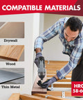 Man installing wood floor with screwdriver, compatible with drywall, wood, thin metal. Drywall Screws Assortment Kit HRC 58-60 visible.