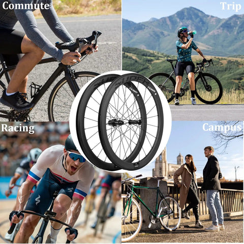 Classic Pro Carbon Wheelset With Deep 38, 50, 60, 88mm Depth For Rim Brake Road Bikes shown for commute, racing, trip, campus.