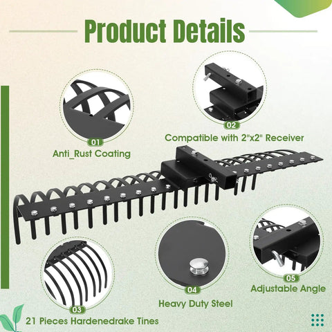 Heavy Duty 60 Inch Landscape Rock Rake With 3 Point Hitch And 360 Degree Rotation Tow Behind Yard Leveler details