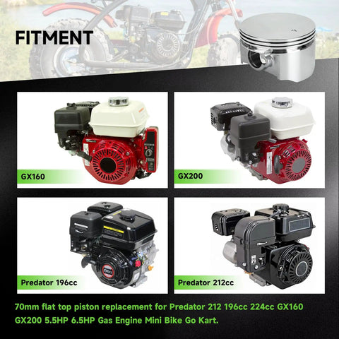 70mm Flat Top Piston And 0.550 Ring Kit For Predator 212cc 224cc And GX160 GX200 6.5HP Engines Boost Power For Mini Bikes And Go Karts