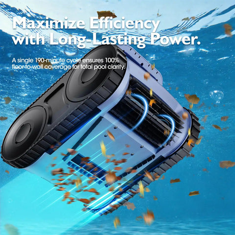Underwater view of Automatic Robotic Pool Cleaner For Inground And Above Ground Pools, Wall Climbing Design in action