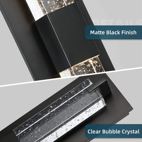Close-up of LED Wall Sconce Light 19 Inch Black Modern Dope Crystal Glass Wall Lamps Dimmable 3000K Warm White details