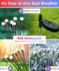 Solar Powered Patriotic American Flag Lights 4 Pack For Outdoor Garden Decor, waterproof with solar panel and light stakes in grass.