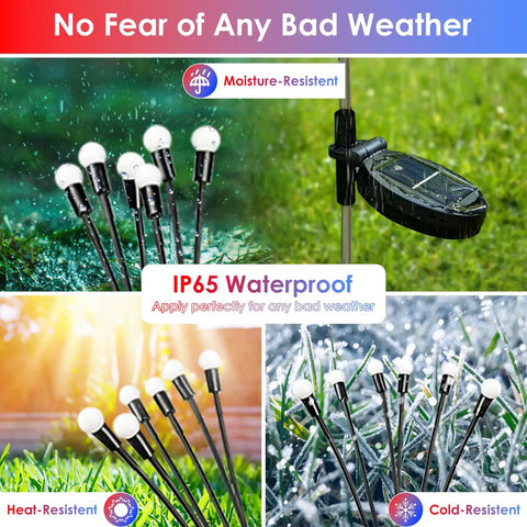 Solar Powered Patriotic American Flag Lights 4 Pack For Outdoor Garden Decor, waterproof with solar panel and light stakes in grass.